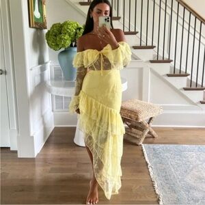Majorelle Maddalena Yellow Lace Asymmetrical Dress Small